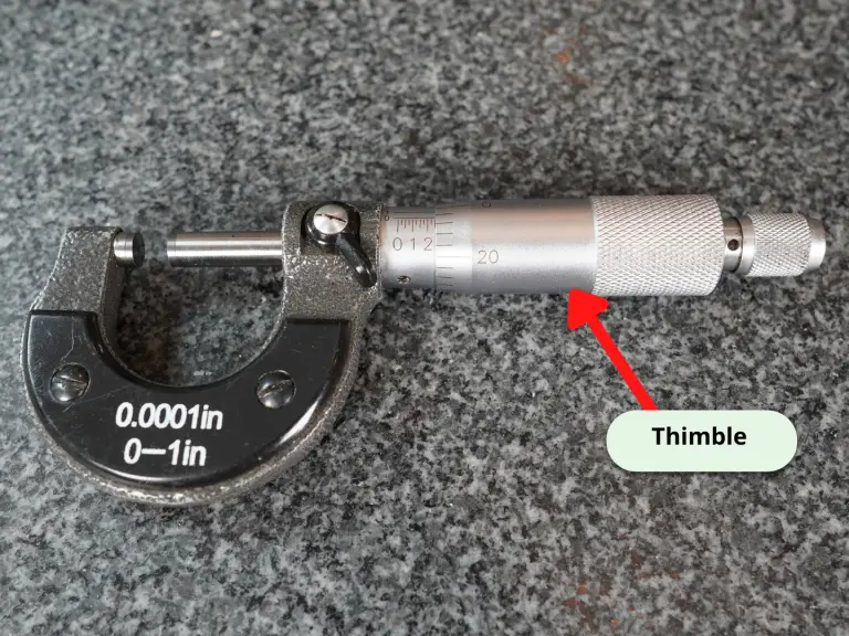 a micrometer with the thimble identified