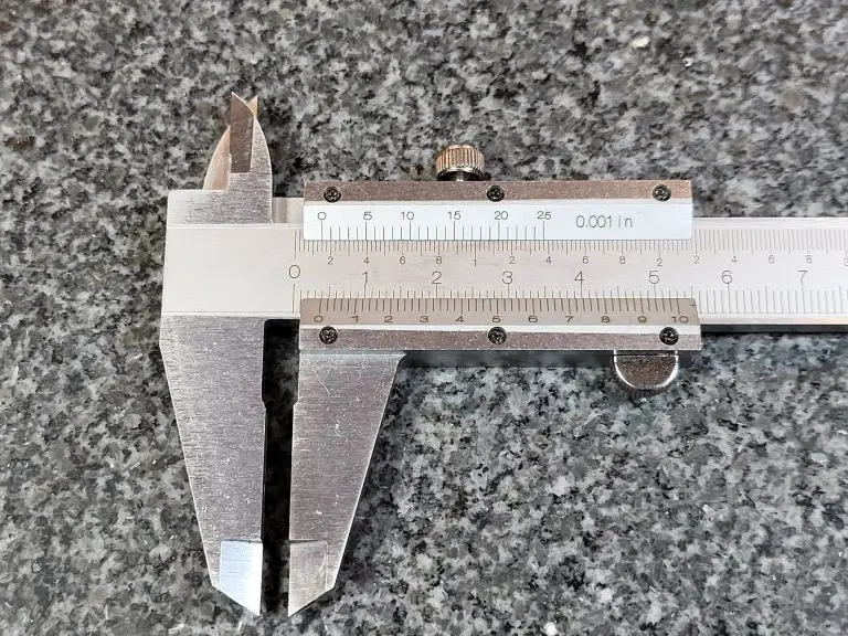closeup of spurtar vernier caliper measuring jaws