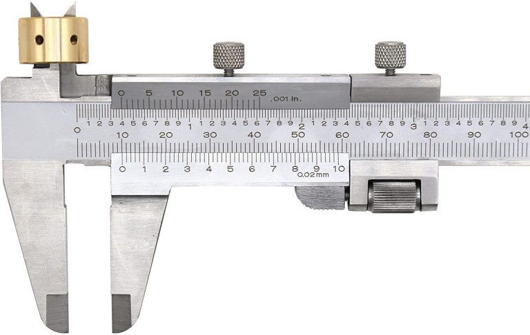 vernier caliper measuring inside diameter of brass part