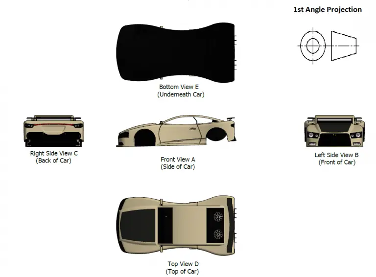 1st angle projection car example