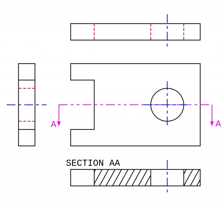 hidden and center line blueprint example