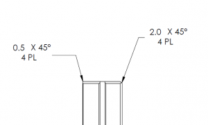 manufacturing blueprint that shows two chamfers with PL callouts