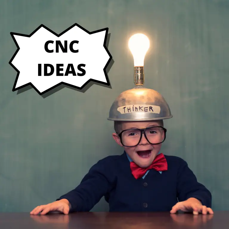 kid with light bulb lit up on head and speech bubble that says CNC ideas