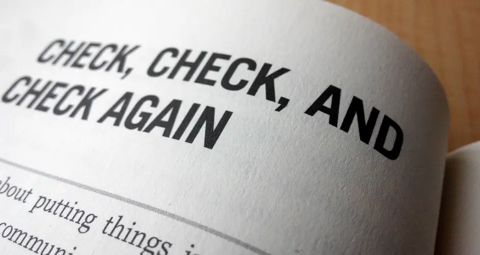 headline that says check, check and check again