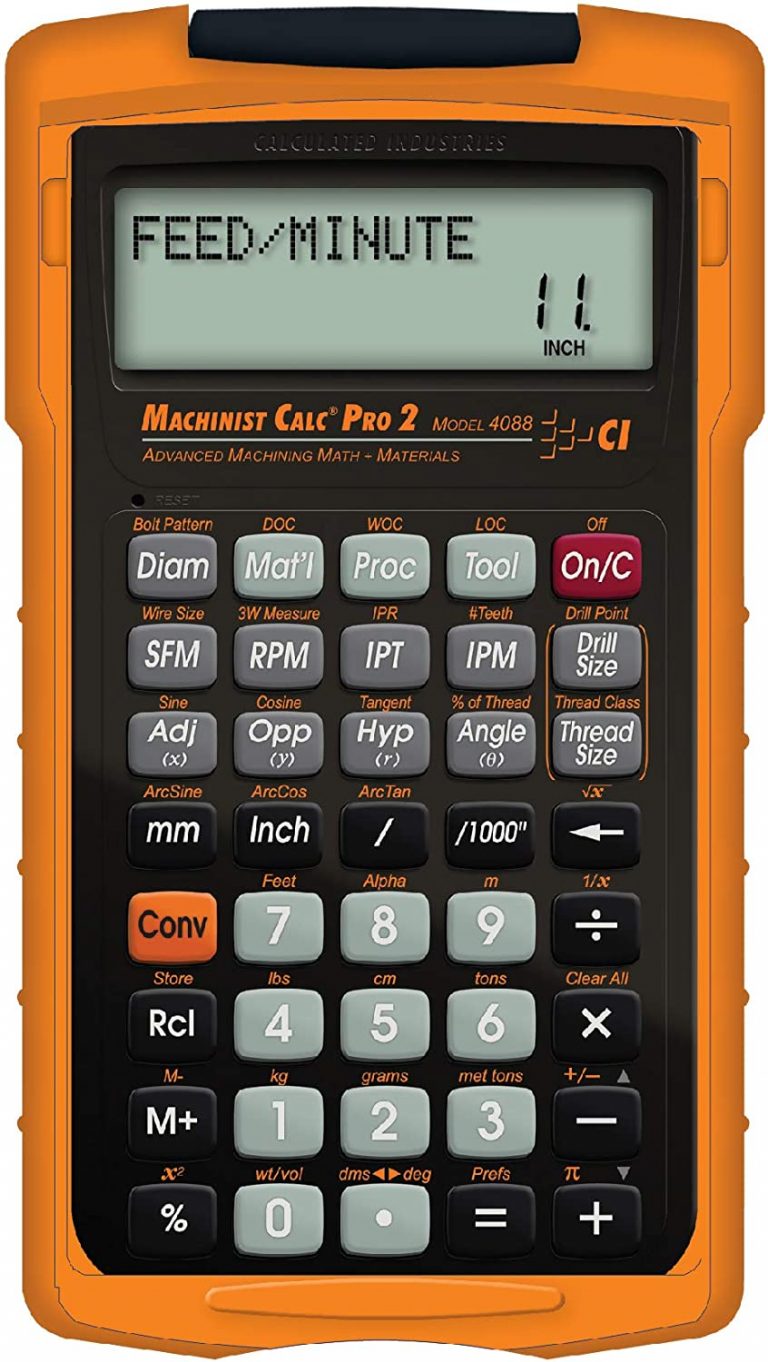 Calculated Industries Machinist Calc Pro 2 calculator front with screen on