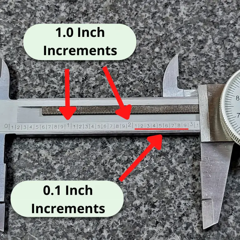 a dial caliper with text that shows how to read the bar of the tool