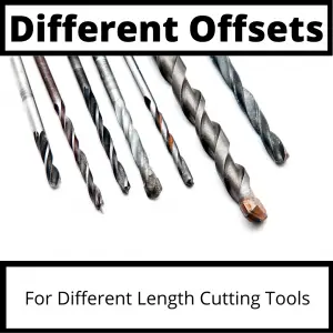 a variety of cnc cutters with text overlay that says different offsets for different length cutting tools