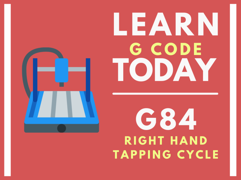 a graphic of a cnc machine with text that says learn g code today G84 right hand tapping cycle