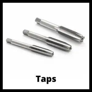 three different taps used for creating internal threads with a CNC machine