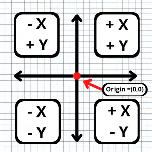 coordinates on a graph paper background that shows the different X and Y quadrants