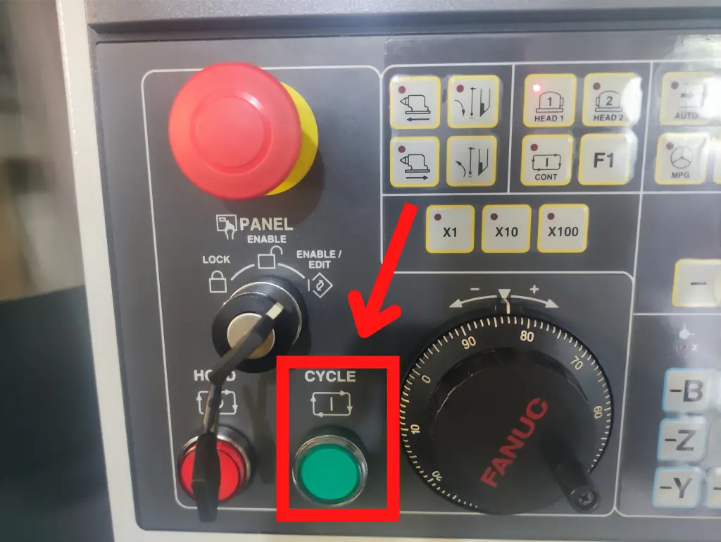 fanuc cnc control panel with cycle start button highlighted