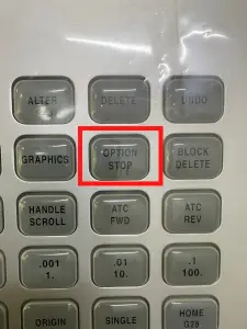 haas cnc control panel with optional stop button highlighted