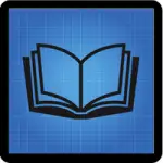 an open book icon on a blue background