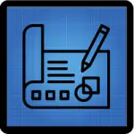 a blueprint icon on a blue background