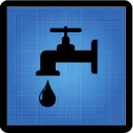 a faucet with a water drop icon on a blue background