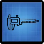 a digital caliper icon on a blue background