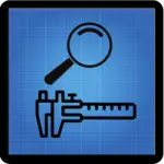 an icon with a magnifying glass and a caliper