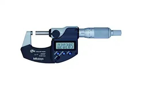 Mitutoyo 293-340-30 Digital Micrometer, Inch/Metric, Ratchet Stop, 0-1″ (0-25.4mm) Range, 0.00005″ (0.001mm) Resolution, +/-0.00005″ Accuracy, Meets IP65 Specifications