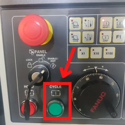 fanuc cnc control panel with cycle start button highlighted