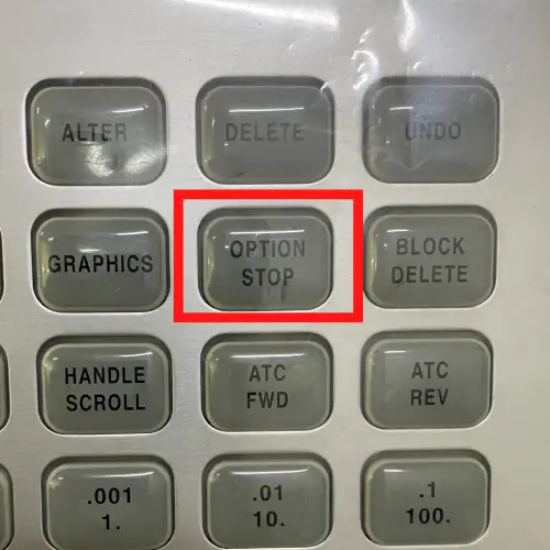 haas cnc control panel with optional stop button highlighted